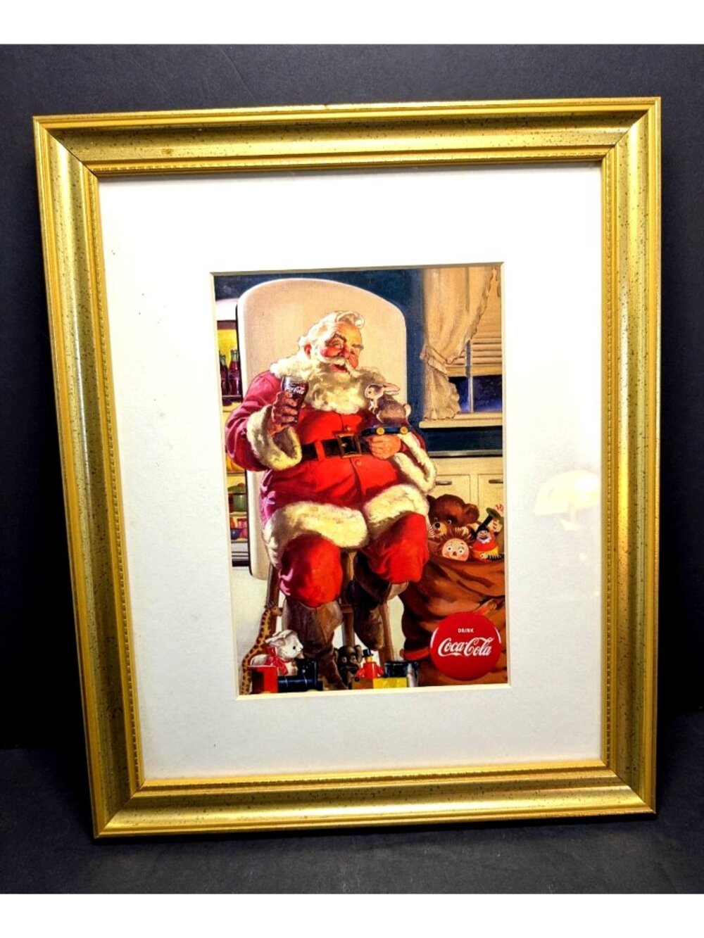 Coca-Cola Santa Claus Framed Art Print 8x10 Gold Frame Vintage Christmas Decor